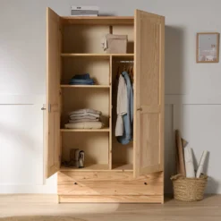 Armoire bois massif 2 portes 1 tiroir Iris