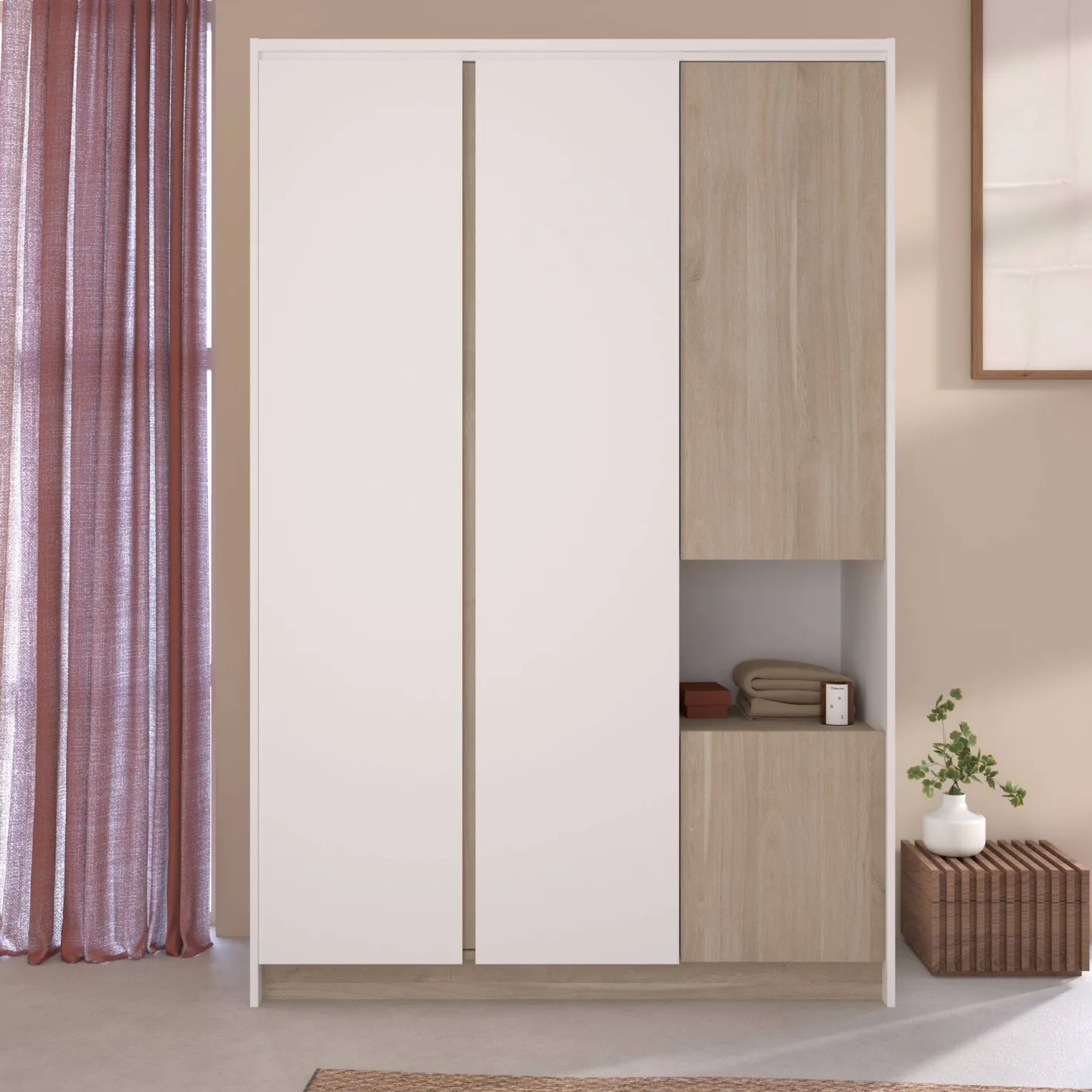 Armoire 4 portes décor bois Palerme