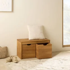 Banc bois massif 2 cubes de rangement Cyriel