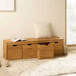 Banc bois massif 4 cubes de rangement Cyriel
