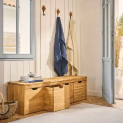 Banc bois massif 4 cubes de rangement Cyriel