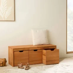Banc bois massif 3 cubes de rangement Cyriel