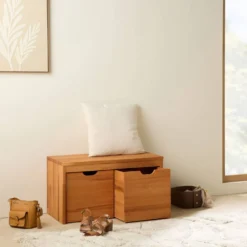 Banc bois massif 2 cubes de rangement Cyriel