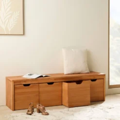 Banc bois massif 4 cubes de rangement Cyriel