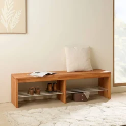 Banc à chaussures bois massif 3 places Cyriel