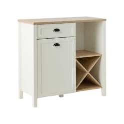 Buffet bas blanc et décor bois 1 porte 1 tiroir 94,5 cm Pivoine