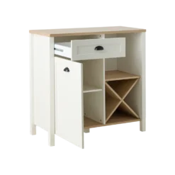 Buffet bas blanc et décor bois 1 porte 1 tiroir 94,5 cm Pivoine