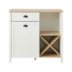 Buffet bas blanc et décor bois 1 porte 1 tiroir 94,5 cm Pivoine