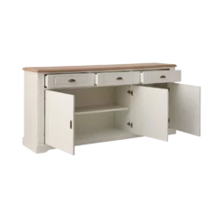 Buffet blanc et bois 3 portes 3 tiroirs 200 cm Apolline