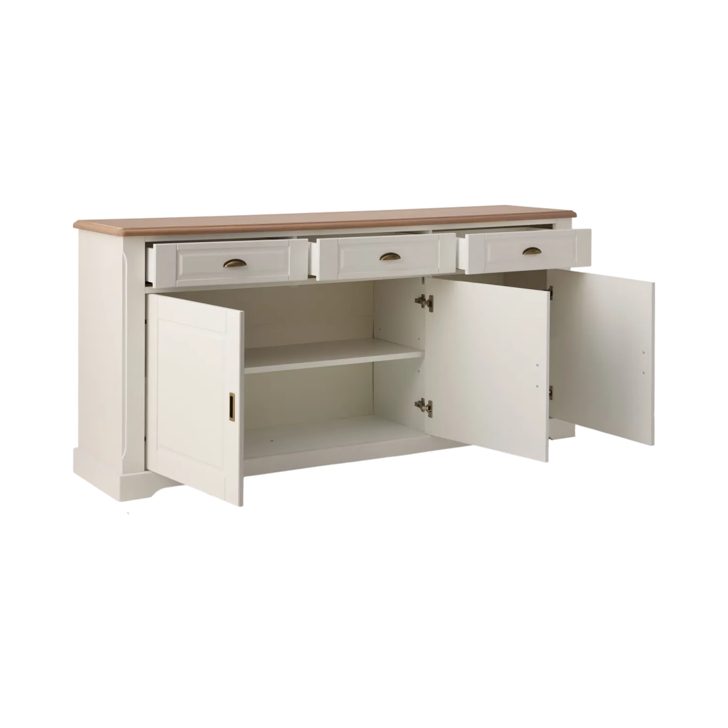 Buffet blanc et bois 3 portes 3 tiroirs 200 cm Apolline