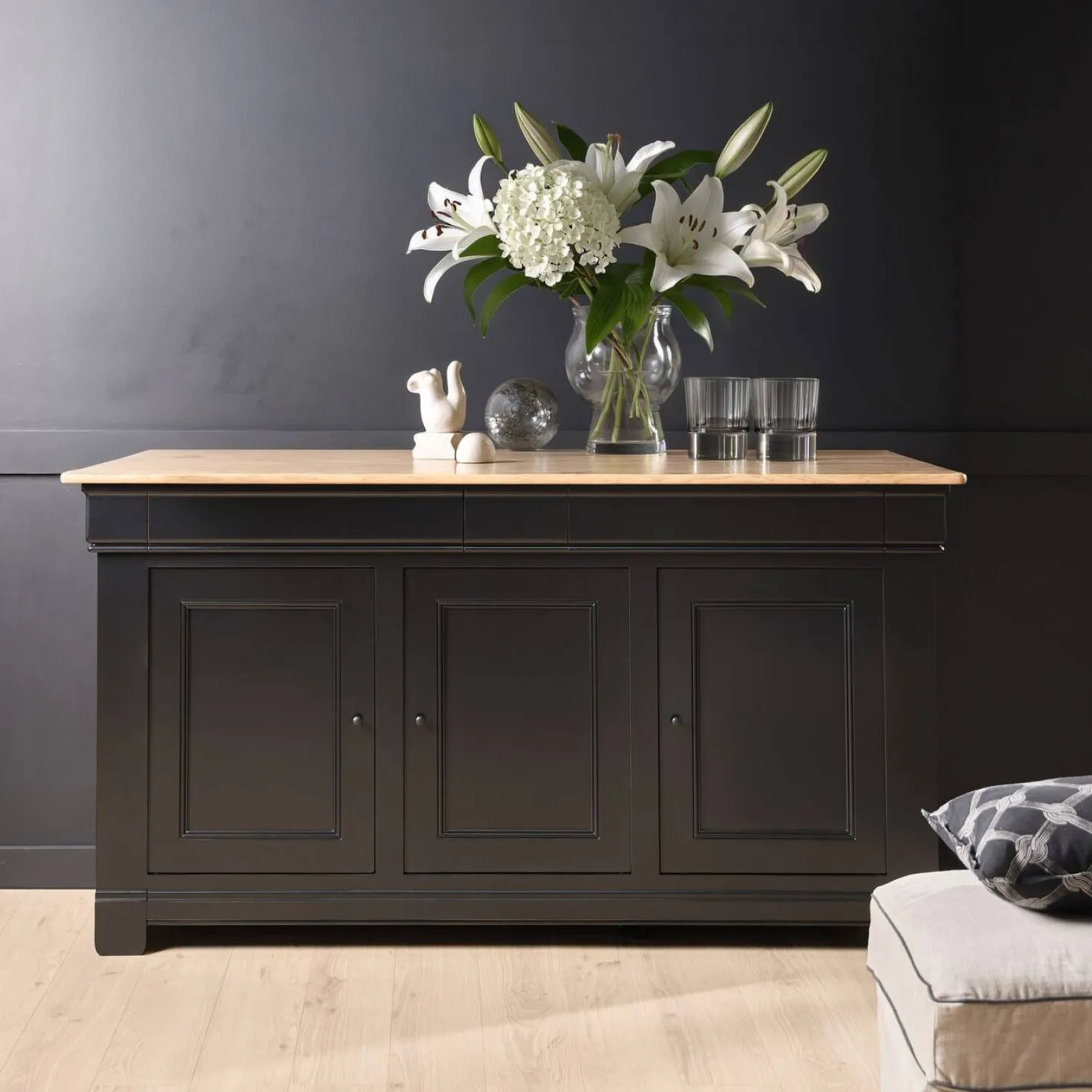 Buffet bois massif 3 portes 3 tiroirs 190 cm Embellie