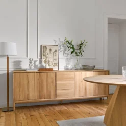 Buffet chêne massif 4 portes 3 tiroirs 221 cm Charles