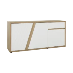 Buffet décor bois et blanc 3 portes 1 tiroir 185 cm Gustave