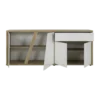 Buffet décor bois et blanc 4 portes 1 tiroir 213 cm Gustave
