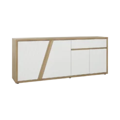 Buffet décor bois et blanc 4 portes 1 tiroir 213 cm Gustave