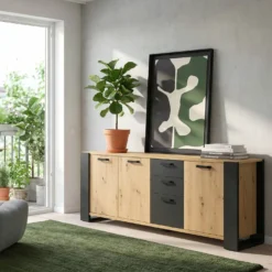 Buffet décor bois 3 portes 220 cm Pippa