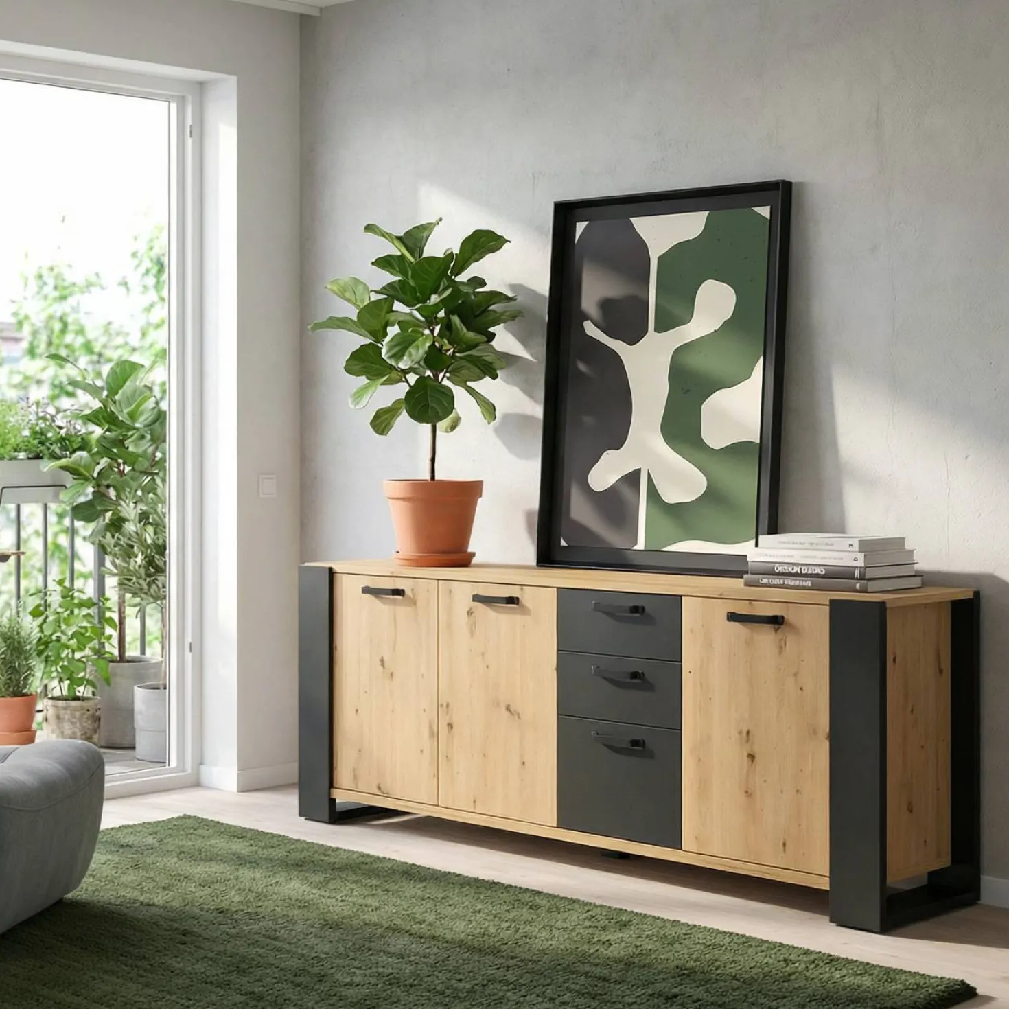Buffet décor bois 3 portes 220 cm Pippa