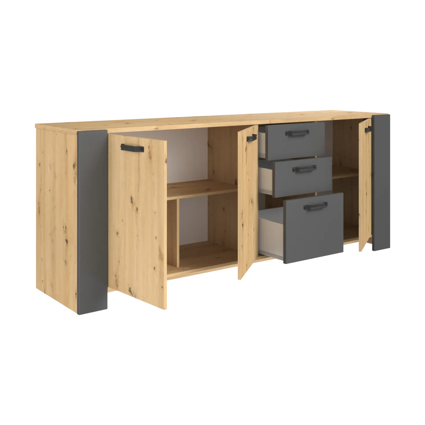 Buffet décor bois 3 portes 220 cm Pippa