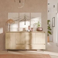 Buffet décor bois 4 portes 1 tiroir 180 cm Gustavo