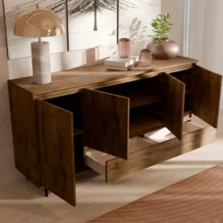 Buffet décor bois 4 portes 1 tiroir 180 cm Gustavo