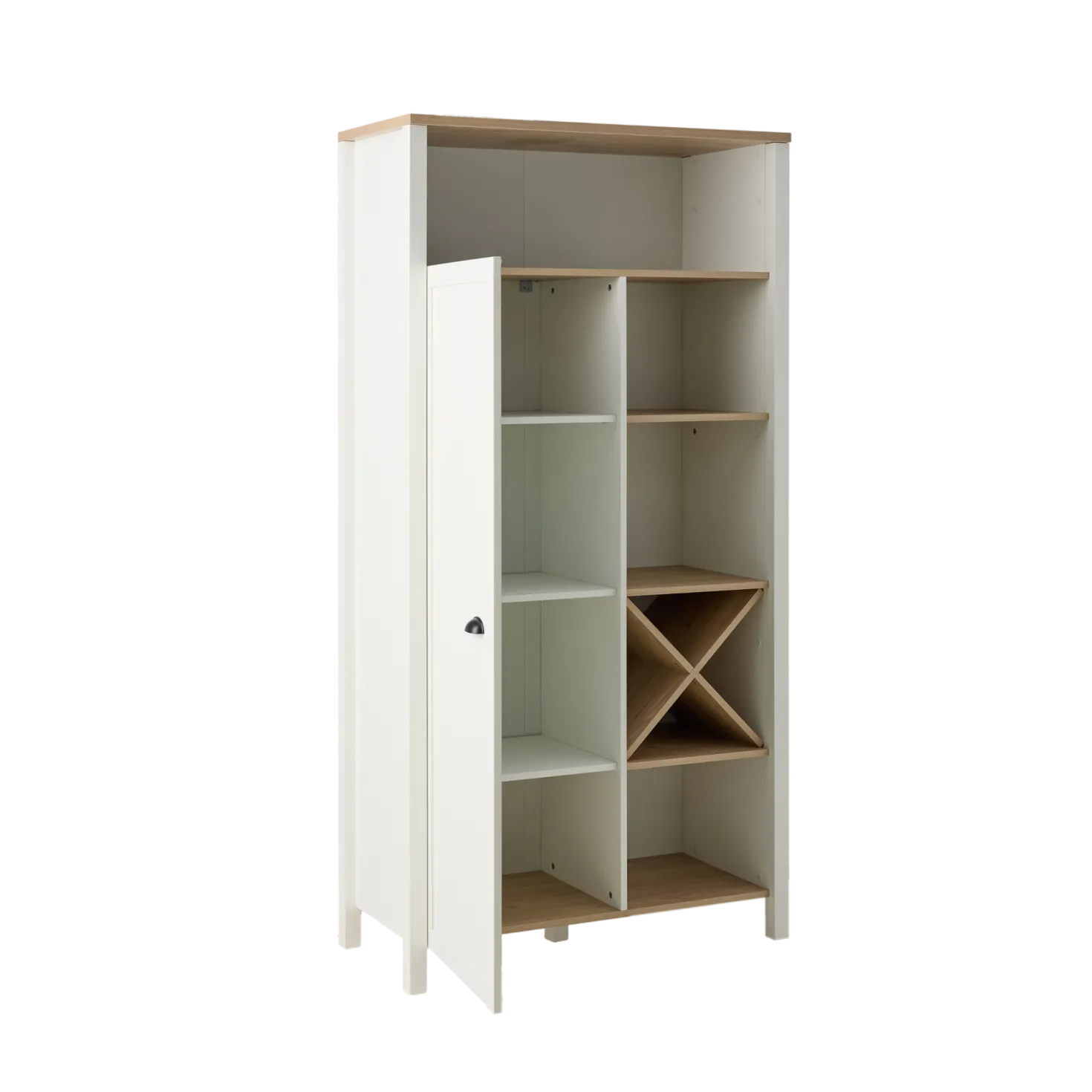 Buffet haut blanc et décor bois 1 porte Pivoine