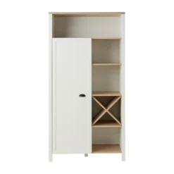 Buffet haut blanc et décor bois 1 porte Pivoine