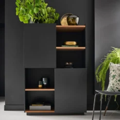 Buffet haut bois foncé et noir Nina