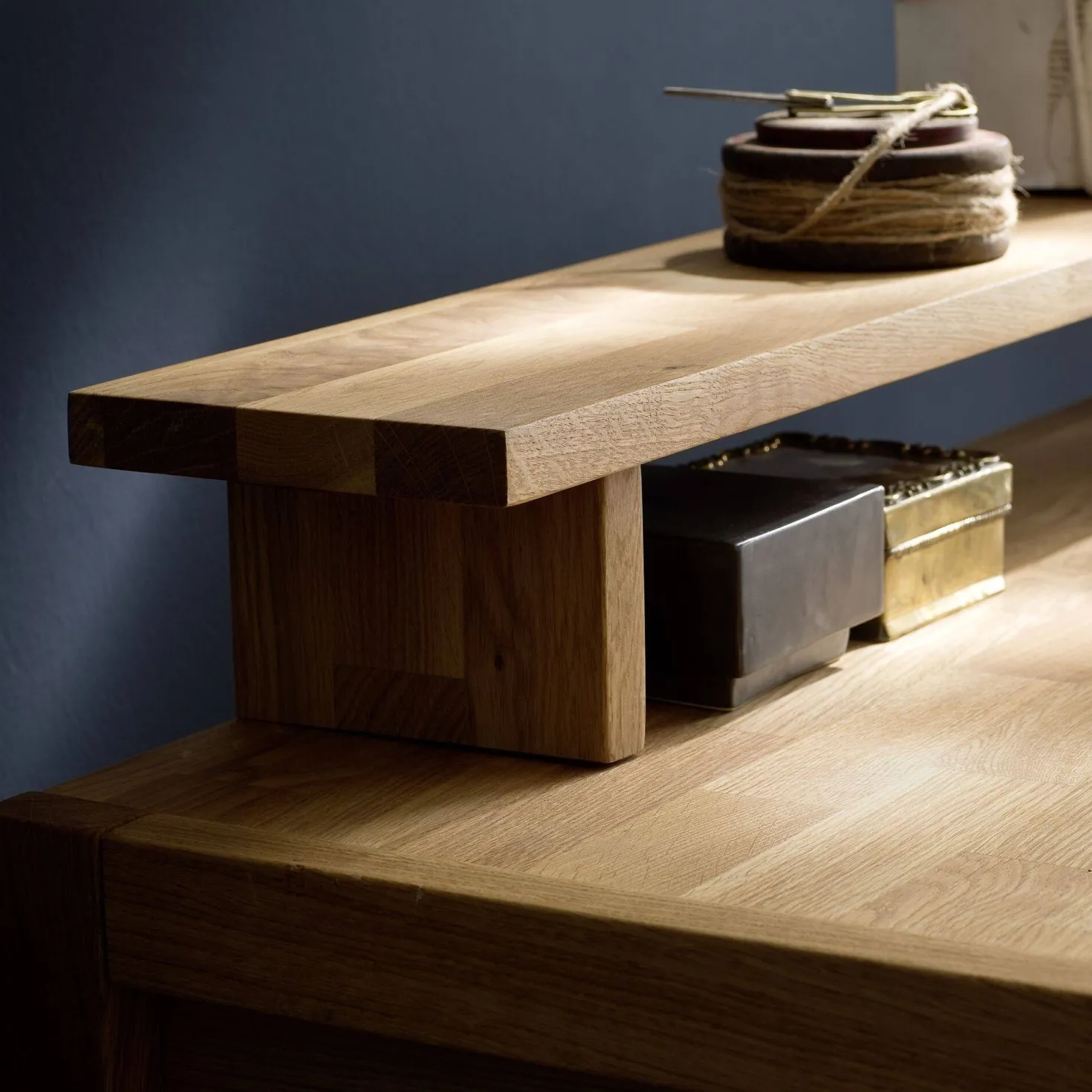 Bureau avec tablette en chêne massif Cyriel