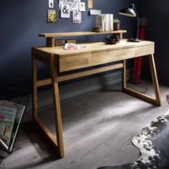 Bureau avec tablette en chêne massif Cyriel