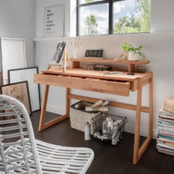 Bureau avec tablette en hêtre massif Cyriel