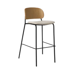Chaise de bar 75 cm tissu et bois pieds métal Sofia