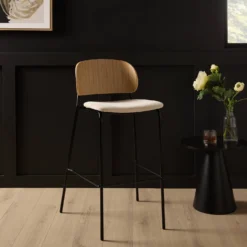 Chaise de bar 75 cm tissu et bois pieds métal Sofia