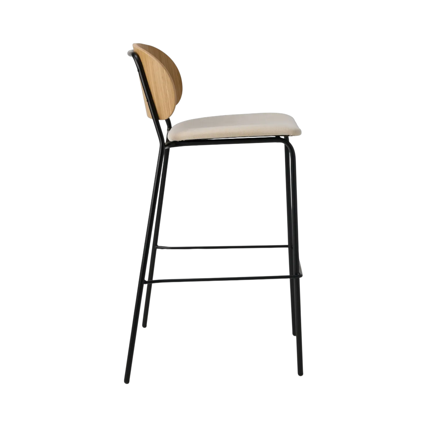 Chaise de bar 75 cm tissu et bois pieds métal Sofia