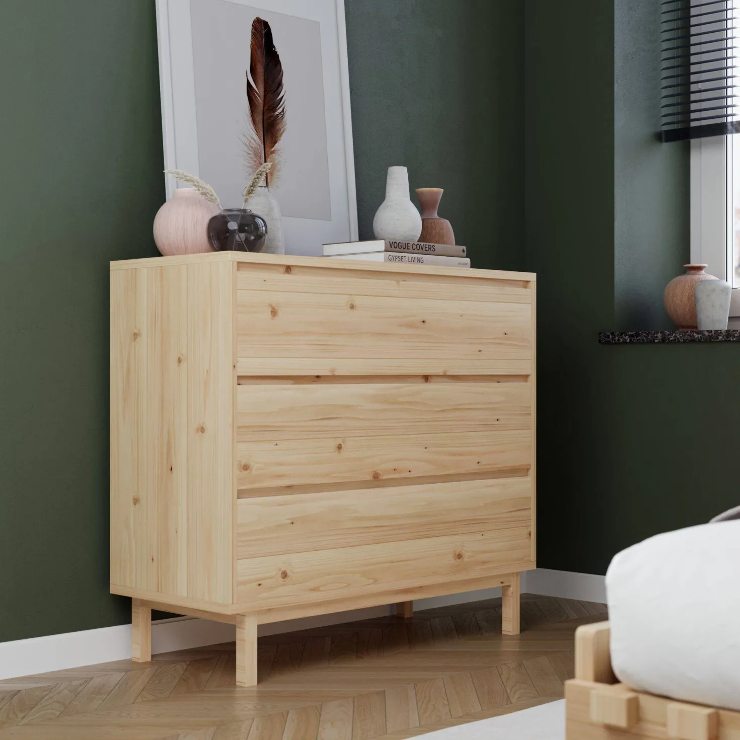 Commode pin massif 3 tiroirs Elie