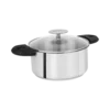 CRISTEL Faitout inox 24 cm MUTINE amovible + 1 Couvercle en verre PLATINE + 2 anses MUTINE 02 noires