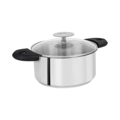 CRISTEL Faitout inox 24 cm MUTINE amovible + 1 Couvercle en verre PLATINE + 2 anses MUTINE 02 noires
