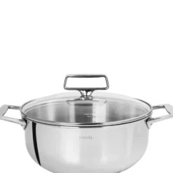 CRISTEL Faitout inox 5-ply, 2 anses fixes et couvercle en verre CASTEL PRO