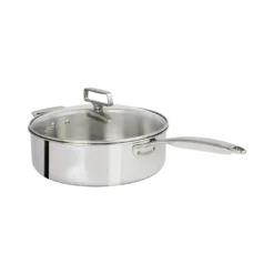CRISTEL Sauteuse à bord droit en inox 28 cm CASTEL PRO 5 ply avec couvercle en verre