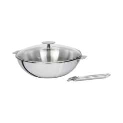 CRISTEL Wok inox 28 cm CASTELINE amovible + 1 Couvercle en verre PLATINE + 1 Poignée inox ZENITH 2