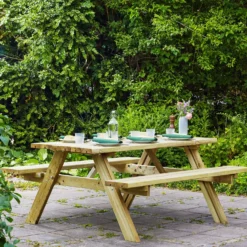 EKJU Table de pique-nique en Bois Elsa