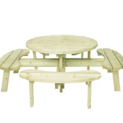 EKJU Table pique-nique ronde en Bois Edgar