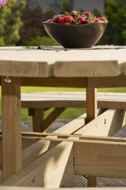 EKJU Table pique-nique ronde en Bois Edgar