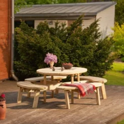 EKJU Table pique-nique ronde en Bois Edgar