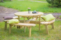 EKJU Table pique-nique ronde en Bois Edgar