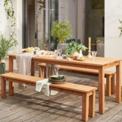 EKJU Table 200 x 78 cm avec Deux Bancs en Bois Eloise