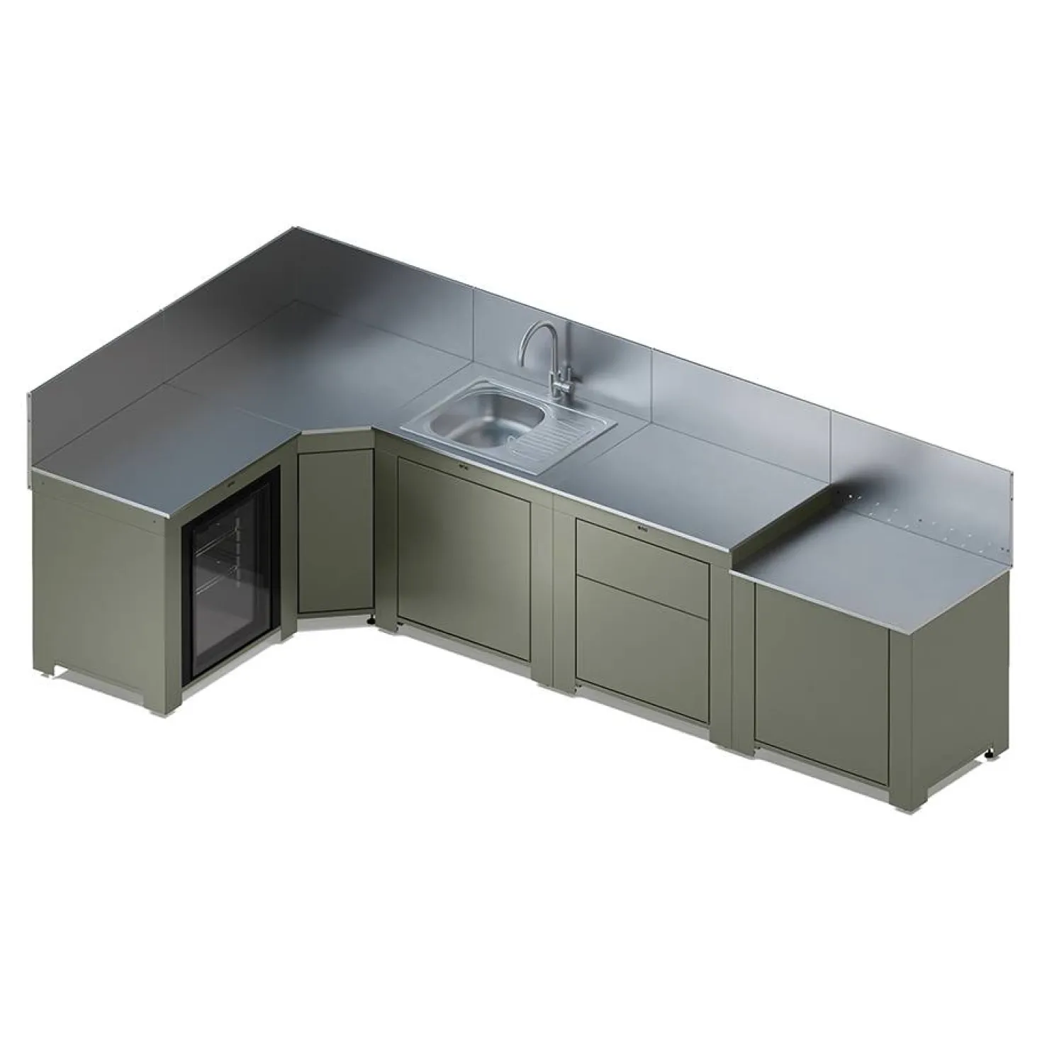 ENO Cuisine 5 modules avec évier et réfrigérateur Comfort Sauge