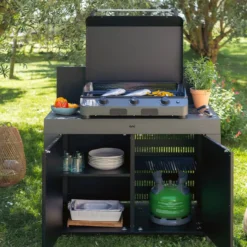 ENO Meuble de Cuisine pour Plancha 120 x 60 cm Félix en Acier Gris et Noir