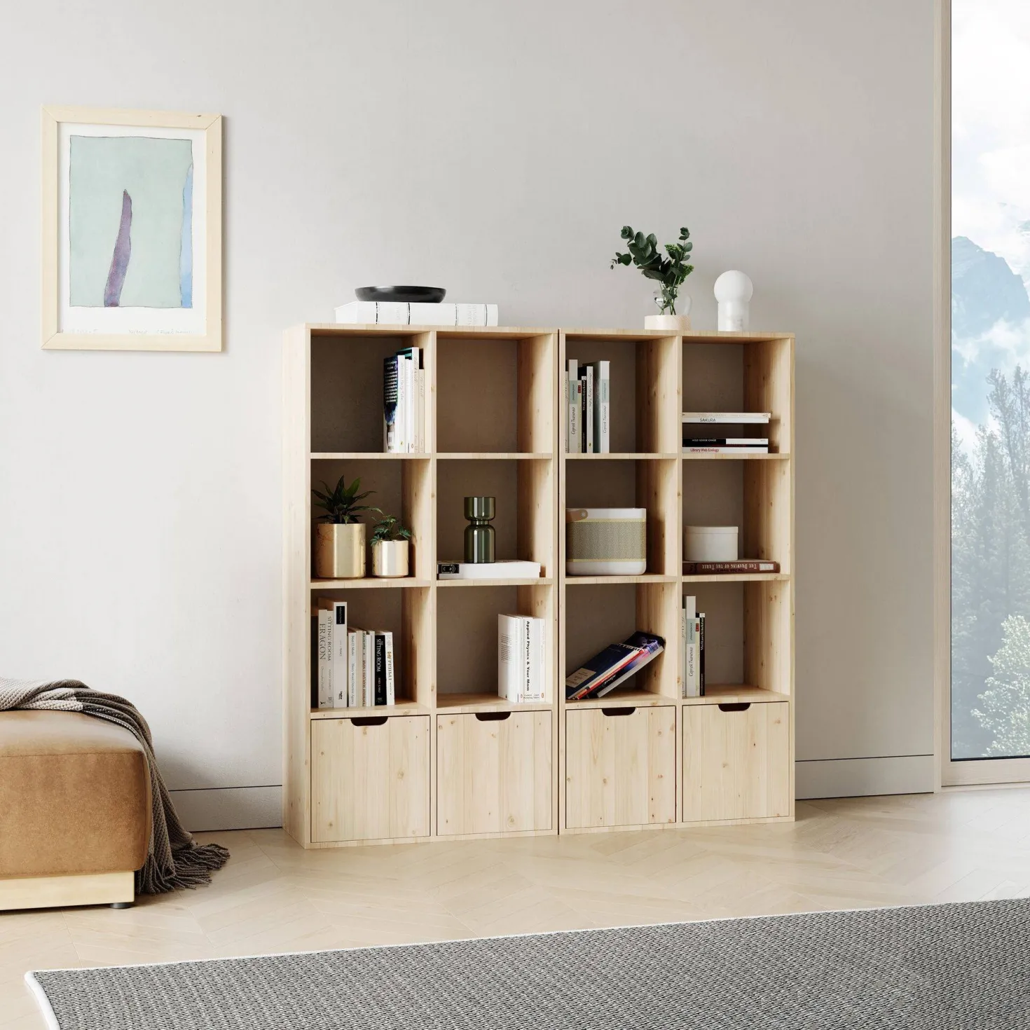 Etagère bois massif 16 cases Elio