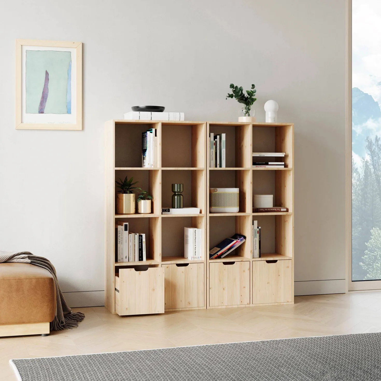 Etagère bois massif 16 cases Elio