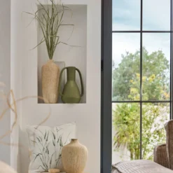 Grand vase céramique déco texturé beige 36 cm Siméon